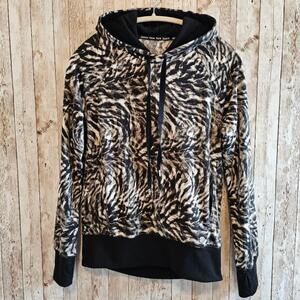 Women's Jones New York Sport Hoodie Sweatshirt Zebra Print Size S Black White